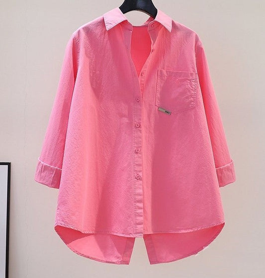 Women's Outer Solid Color Shirt Loose Mid-length